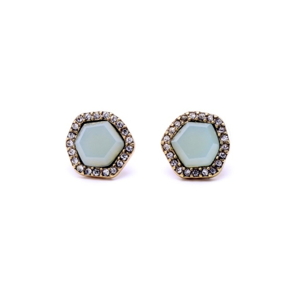 Trendy Jewels Mint Hexagon Crystal Halo Stud Earrings